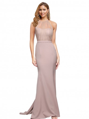 Stretch Crepe High Neck Sheath Dusty Pink Formal Evening Gown / Prom Dress / Bridesmaid Dress Manchester