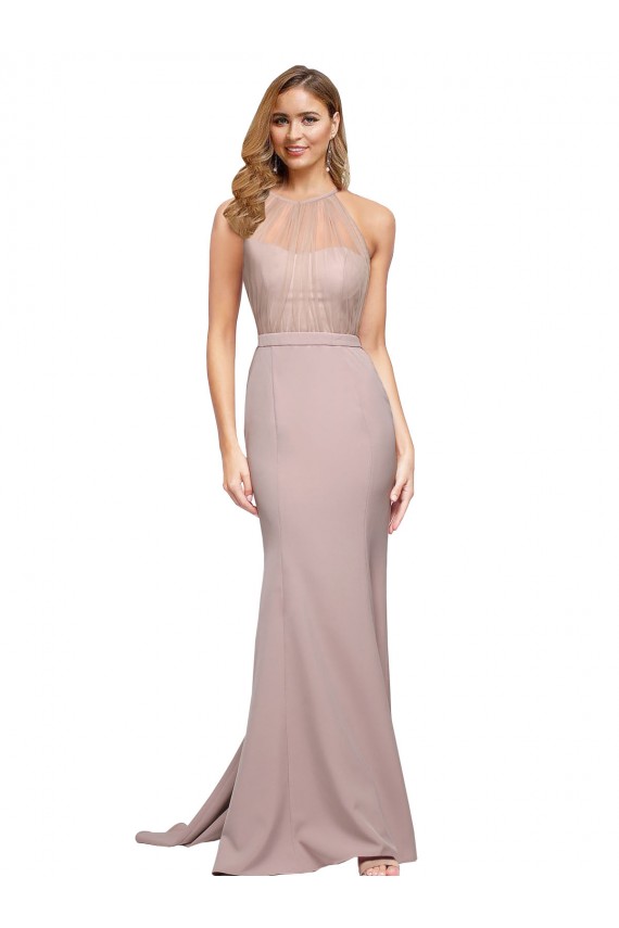 Stretch Crepe High Neck Sheath Dusty Pink Formal Evening Gown / Prom Dress / Bridesmaid Dress Manchester