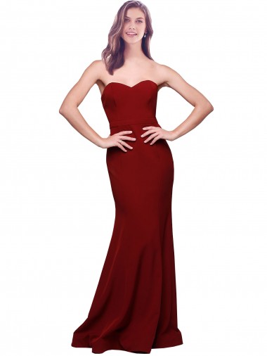 Stretch Crepe Strapless Low Back Sheath Burgundy Formal Evening Gown / Prom Dress / Bridesmaid Dress Manchester