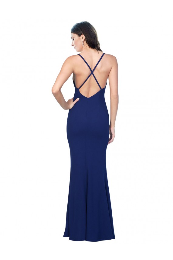 Stretch Crepe V-Neck Open Back Sheath Royal Blue Formal Dress / Bridesmaid Dress Manchester