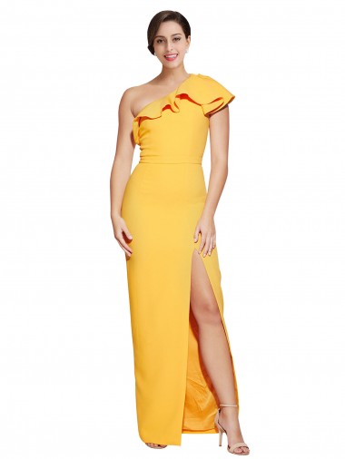 Stretch Crepe One Shoulder Sheath Saffron Formal Evening Gown / Prom Dress / Bridesmaid Dress Manchester