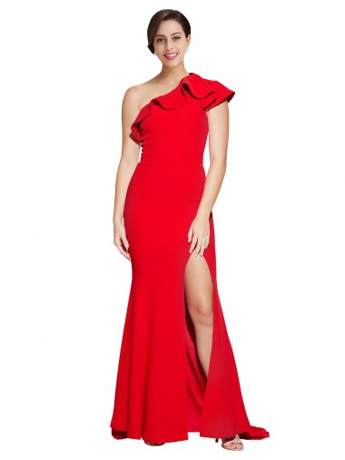 Stretch Crepe One Shoulder Sheath Red Semi Formal Evening Dress / Prom Dress / Bridesmaid Dress Manchester