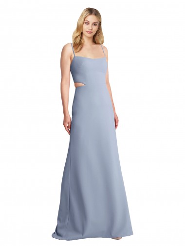 Stretch Crepe Scoop Neck Open Back A-Line Smoke Blue Prom Dress / Bridesmaid Dress Manchester