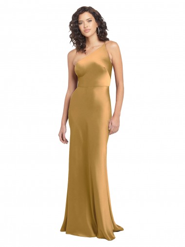 Stretch Satin One Shoulder A-Line Gold Formal Evening Gown / Prom Dress / Bridesmaid Dress Manchester