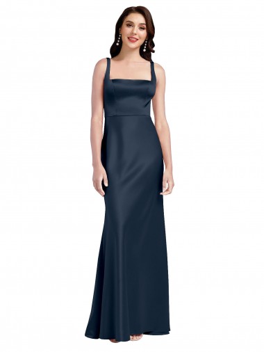 Stretch Satin Square Neck Low Back A-Line Dark Navy Formal Evening Gown / Prom Dress / Bridesmaid Dress Manchester