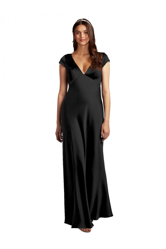 Stretch Satin V-Neck Keyhole Back A-Line Black Formal Evening Gown / Prom Dress / Bridesmaid Dress Manchester