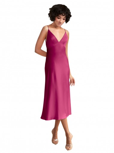 Stretch Satin V-Neck Low Back A-Line Fuchsia Formal Evening Gown / Prom Dress / Bridesmaid Dress Manchester