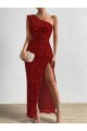 Velvet Sequin One Shoulder Sheath Red Prom Dress / Evening Dress Manchester