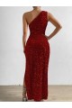 Velvet Sequin One Shoulder Sheath Red Prom Dress / Evening Dress Manchester