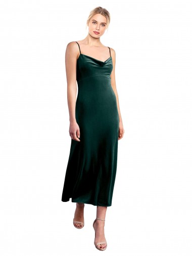 Stretch Velvet Cowl Neck Low Back A-Line Dark Green Prom Dress / Bridesmaid Dress Manchester