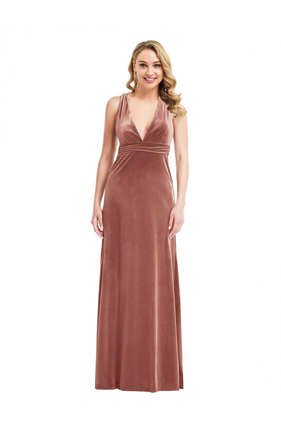 Stretch Velvet V-Neck Open Back A-Line Cinnamon Rose Bridesmaid Dress / Evening Dress Manchester