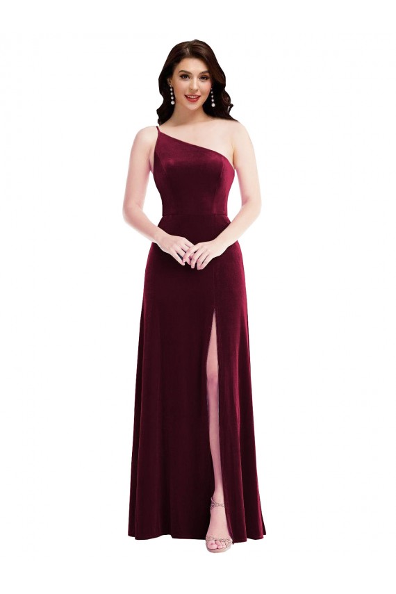 Stretch Velvet One Shoulder Trumpet Burgundy Black Tie Evening Dress / Prom Dress / Bridesmaid Dress Manchester