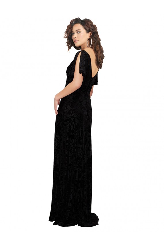 Floral Velvet & Stretch Velvet V-Neck V-Back A-Line Black Bridesmaid Dress Manchester