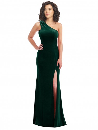 Stretch Velvet One Shoulder Trumpet Dark Green Black Tie Prom Dress / Bridesmaid Dress Manchester