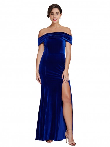 Stretch Velvet Off the Shoulder Mermaid Royal Blue Formal Evening Gown / Prom Dress / Bridesmaid Dress Manchester