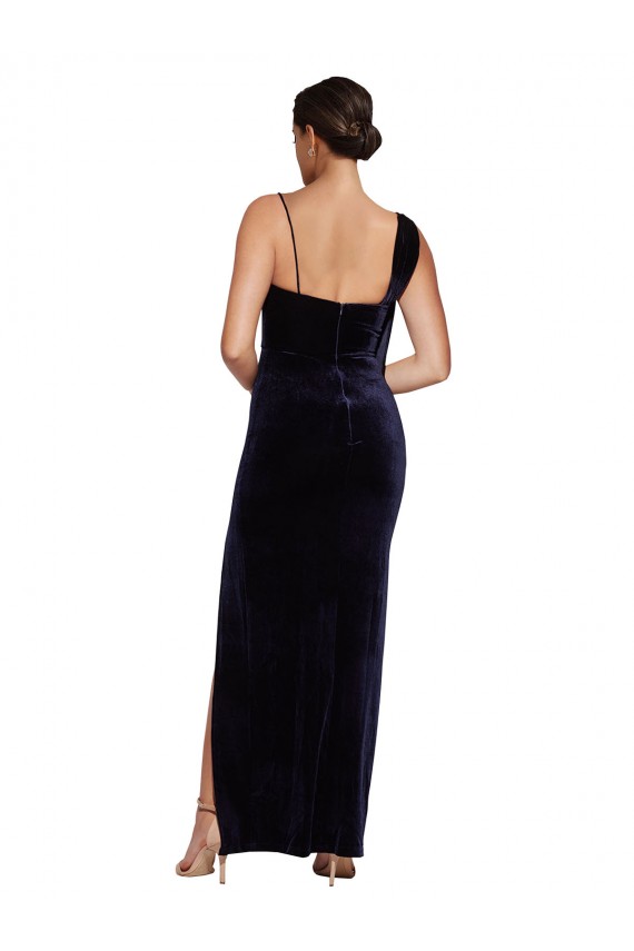 Stretch Velvet Square Neck Low Back Sheath Dark Navy Formal Evening Gown / Prom Dress / Bridesmaid Dress Manchester