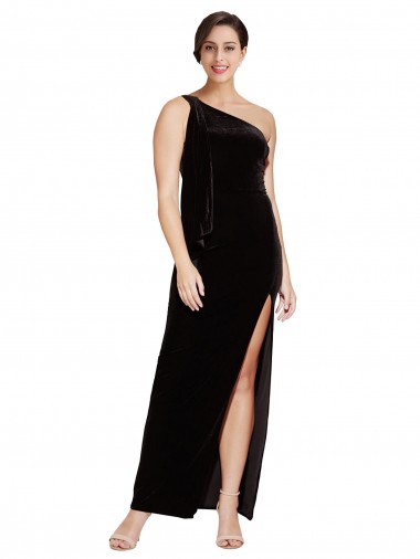 Stretch Velvet One Shoulder Sheath Black Formal Evening Gown / Prom Dress / Bridesmaid Dress Manchester