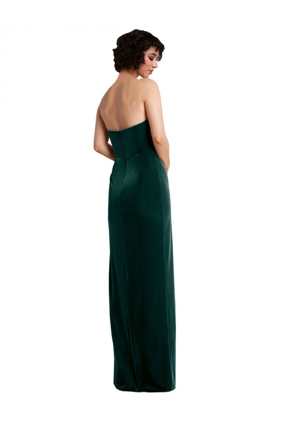 Stretch Velvet Strapless Low Back Sheath Dark Green Black Tie Evening Gown / Prom Dress / Bridesmaid Dress Manchester